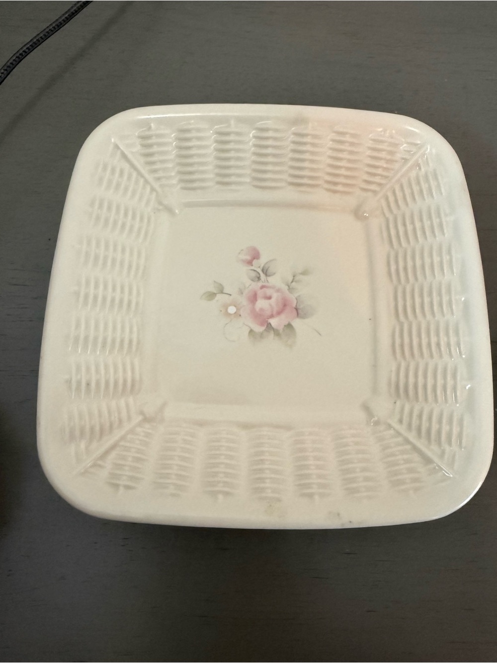 Pfaltzgraff Tea Rose Made in USA Square Basket Dish Plate Stoneware Vintage
